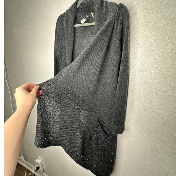 9/15 Saks 5th Ave Dark Gray Waterfall Front Cardigan with Sequins Large - Picture 7 of 16